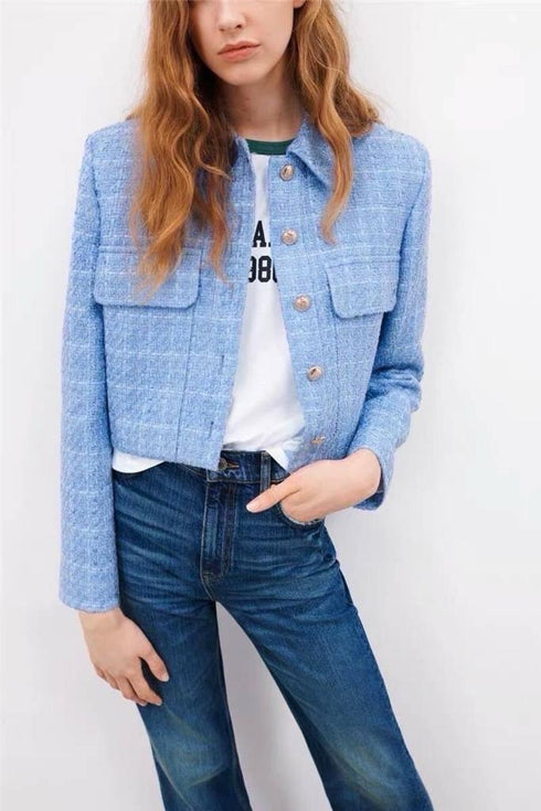 HELLO FASHION Tweed Long Sleeves Jackets